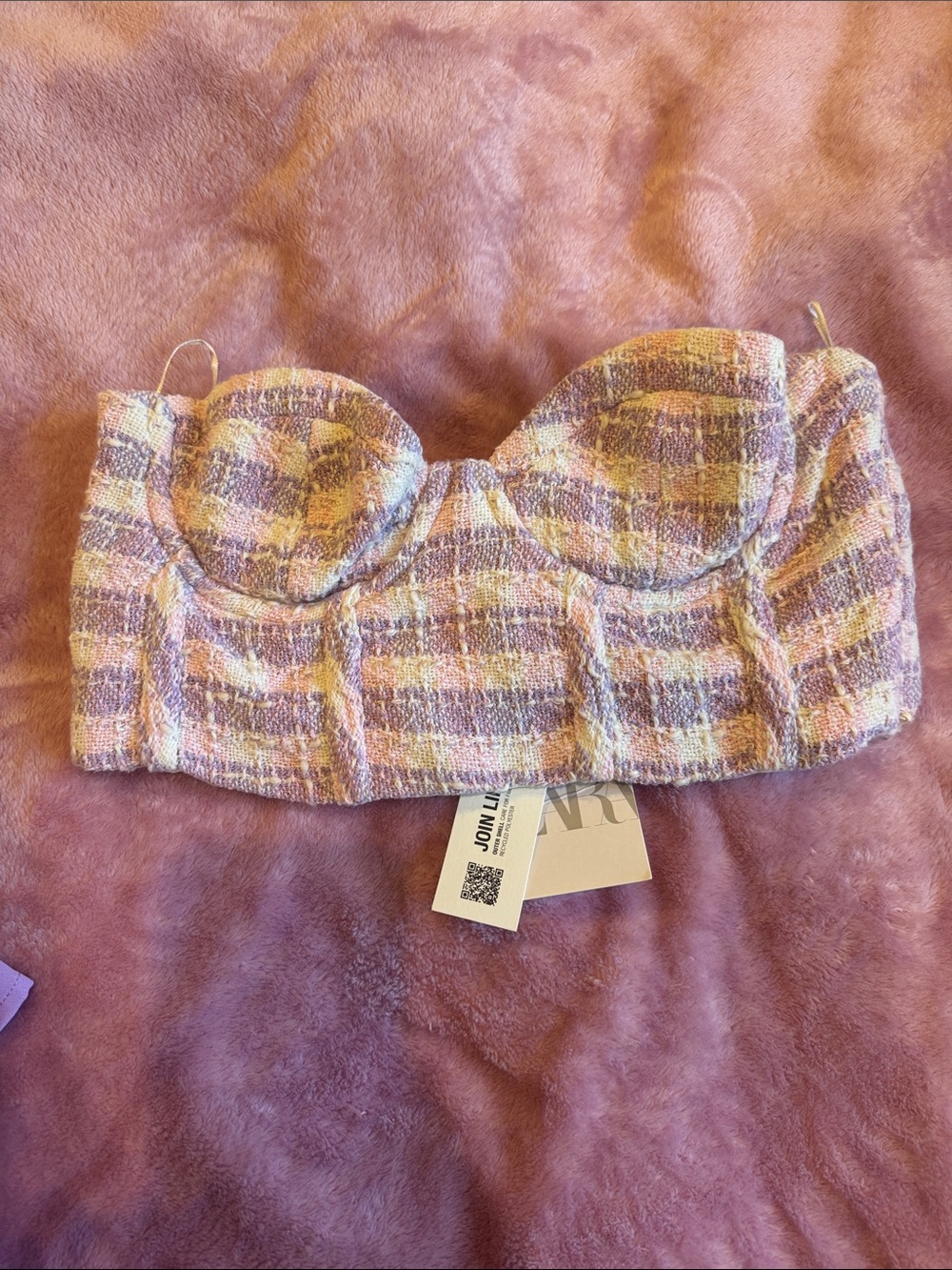 Zara Lavender & Cream Plaid Cropped Bustier